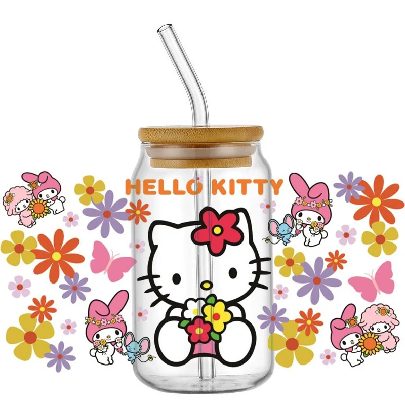 Miniso 3D Kitty Cartoon Cat Decal 16oz Libbey UV DTF Cup Wrap Transfer Sticker Custom Label DIY Self adhesive Mug Sticker