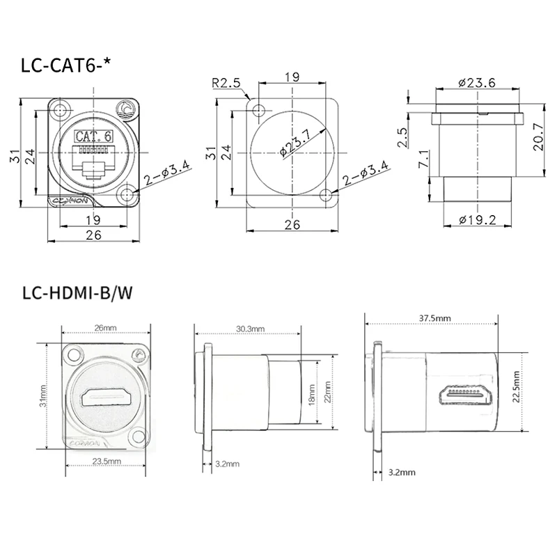 D-type RJ45 XLR Module Audio Video 6.5/3.5/Lotus RCA Connector 86 Panel CAT6 Network USB HDMI Information Box Socekt