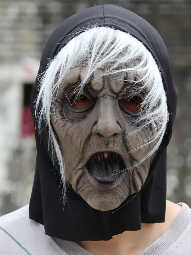 

Черный язык, маска ведьмы-призрака на Хэллоуин, латексное платье, маска ведьмы белого цвета, реалистичный 3D реквизит для косплея на вечеринке, унисекс