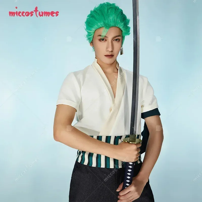 CyMiccostumes унисекс пиратский охотник косплей костюм топ и брюки в стиле кимоно с поясом шарф Хэллоуин косплей костюм
