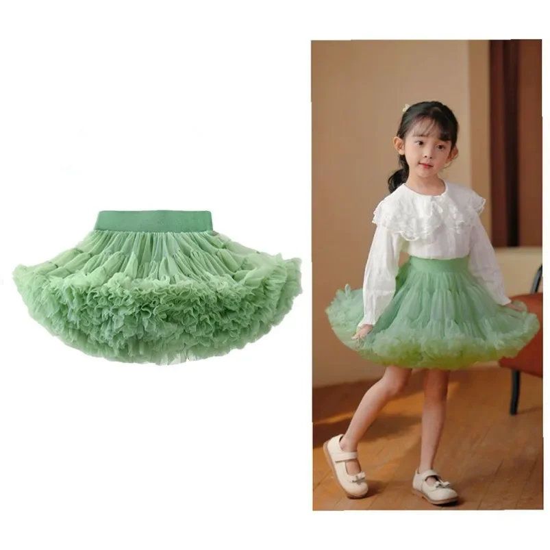 2024 HOT Girls Tutu Skirts Solid Fluffy Tulle Princess Ball Gown Pettiskirt Kids Ballet Party Performance Dress for Children