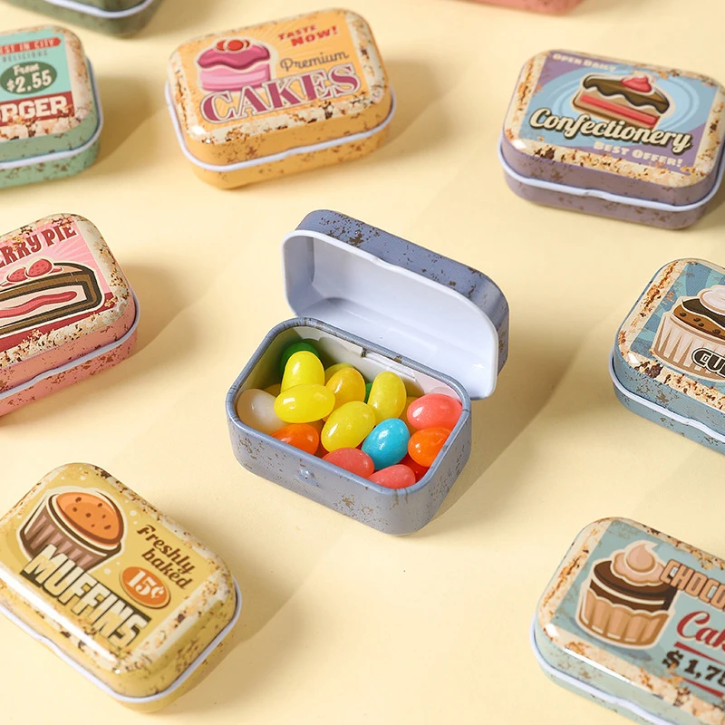 New 1/2/4PCS Cute Flip Cover Tin Box Mini Rectangular Iron Box Decorative Box Portable Small Storage Cans Candy Pills PaperClip