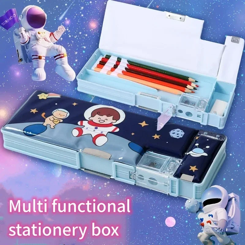 New Double sided Personalized Automatic Children's Primary School Multifunctional Stationery Box Male and Female Plastic Pencil