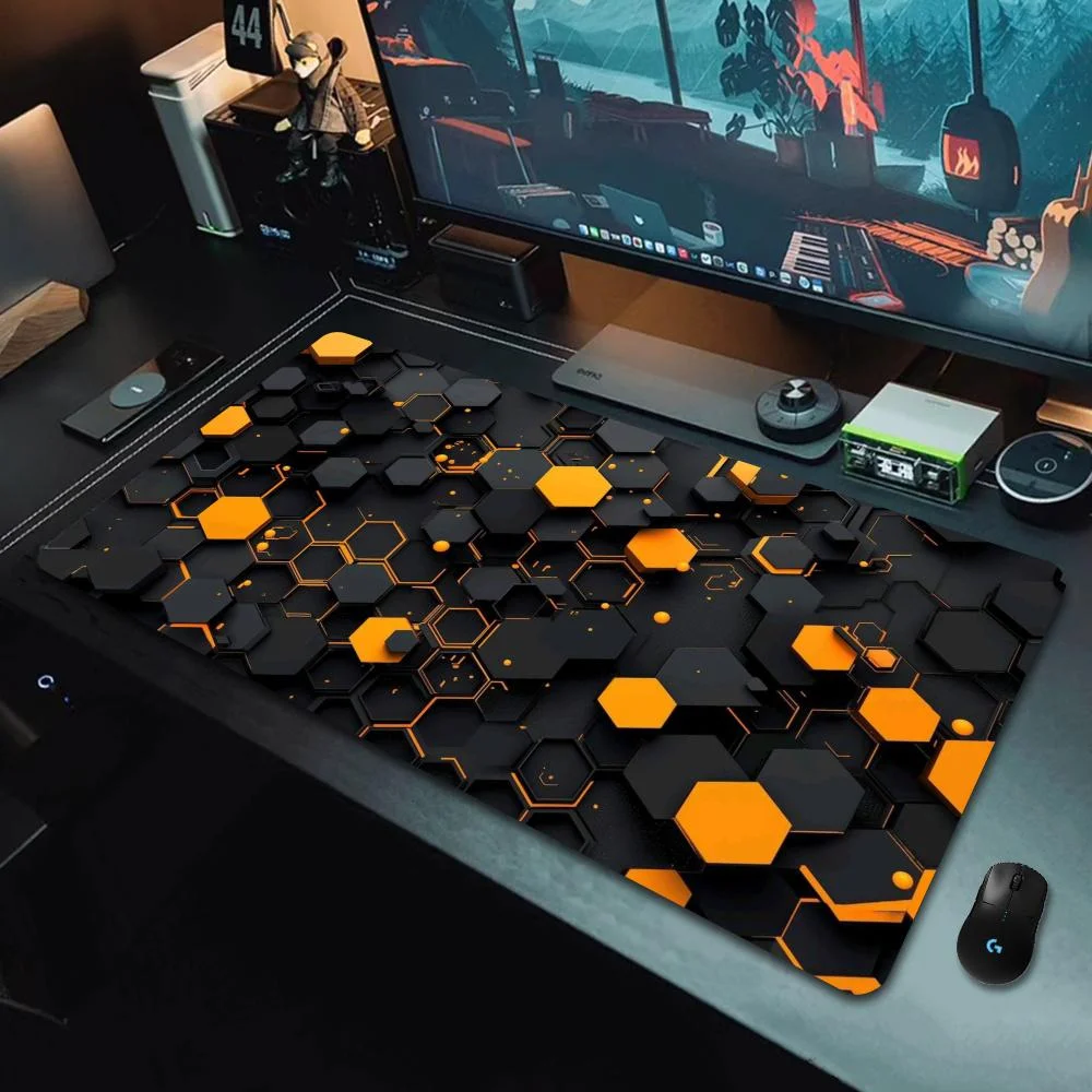 Geometric Hexagon Pattern Large Gaming Mouse Pad, Modern Tech Style Extended Desk Mat mouse pad