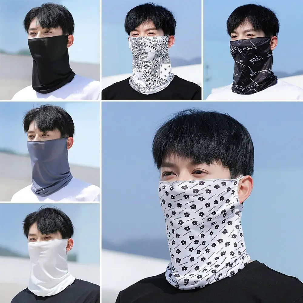 

Head Face Neck Gaiter Breathable lce Silk Bandana Elastic Hanging Ear Cycling Balaclava Cool Face Scarf Men Women