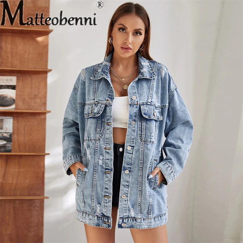 Vintage Style Loose Denim Jacket Autumn Winter Women's Long Sleeve Single-breasted Cardigan Coat Female Fashion Casual Outerwear