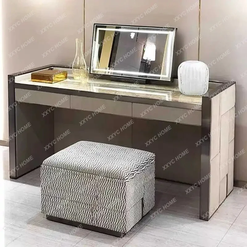 Y Italian light luxury matte leather dressing table simple high-end small apartment bedroom luxury marble countertop dressing