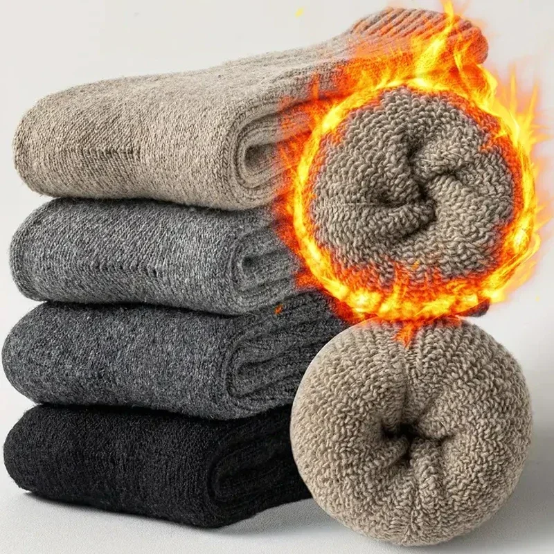 1/5pairs Winter Warm Men’s Socks Wool Male Women Socks Super Thicker Solid Sock Merino Wool Sock Against Cold Snow Terry Sock view 2