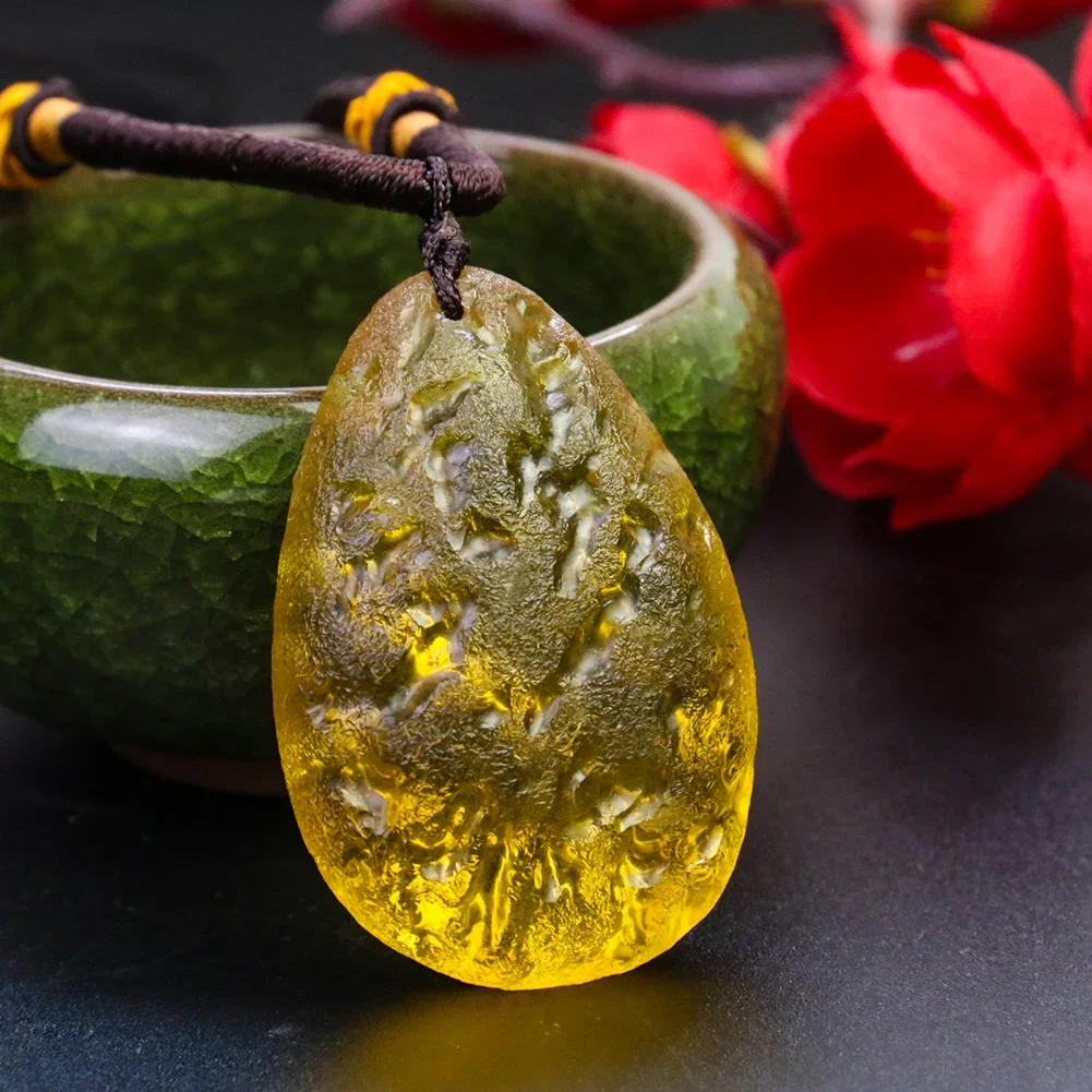 Fortune Citrine Gold Color Necklace Glass Crystal Quartz Pendant Water Drop Colored Glaze Healing Amulet Woman Jewelry