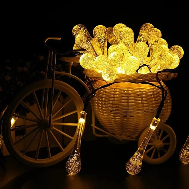 Outdoor Solar Water Drop Light String 100 LED Waterproof Garland Fairy Light Christmas Garden Holiday Wedding Party Decorative.