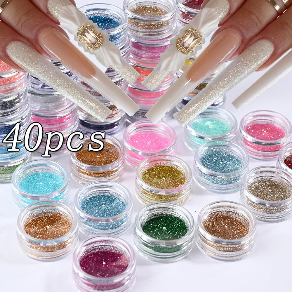 

40Jars Holographic Nail Glitter Holo Laser Cosmetic Powder Nail Art Pigment Iridescent Glitter for Body Nail Face Hair Eyeshadow