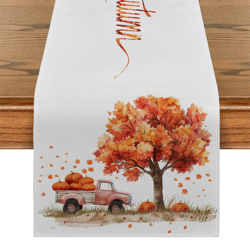 Autumn Truck Pumpkin Maple Maple Table Runner Kitchen Table Decor Farmhouse Dining Table Runners Wedding Party Decorations