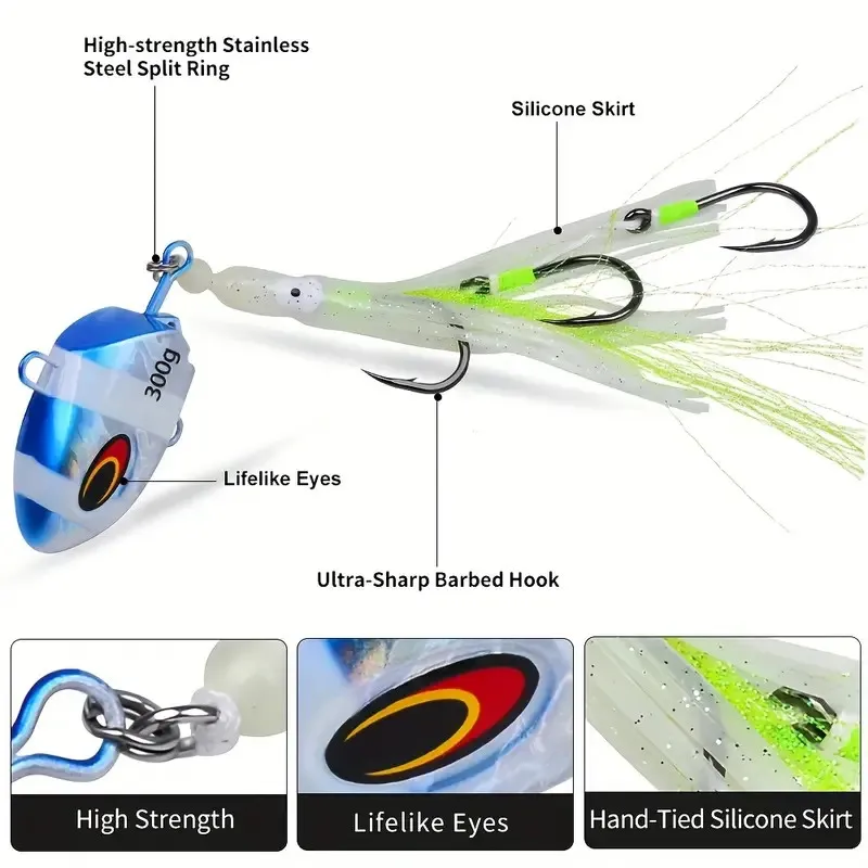 1pc Luminous Bait 100g Slow-Shaking Squid Metal Head Skirt Bait For Deep Sea Saltwater Boat Fishing Tuna Grouper Fishing Bait view 4