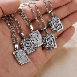 D&Z Fashion Square Letter Pendant Necklace Men Women Silver Color Stainless steel Classical Charm Jewelry Birthday Gift