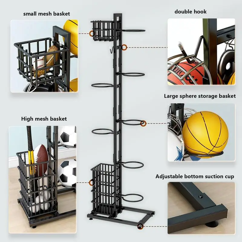 Ball Storage Rack Basketball Ball Organizer Storage Stand Vertical Display Stand Basketball Organizer Rack For Football And