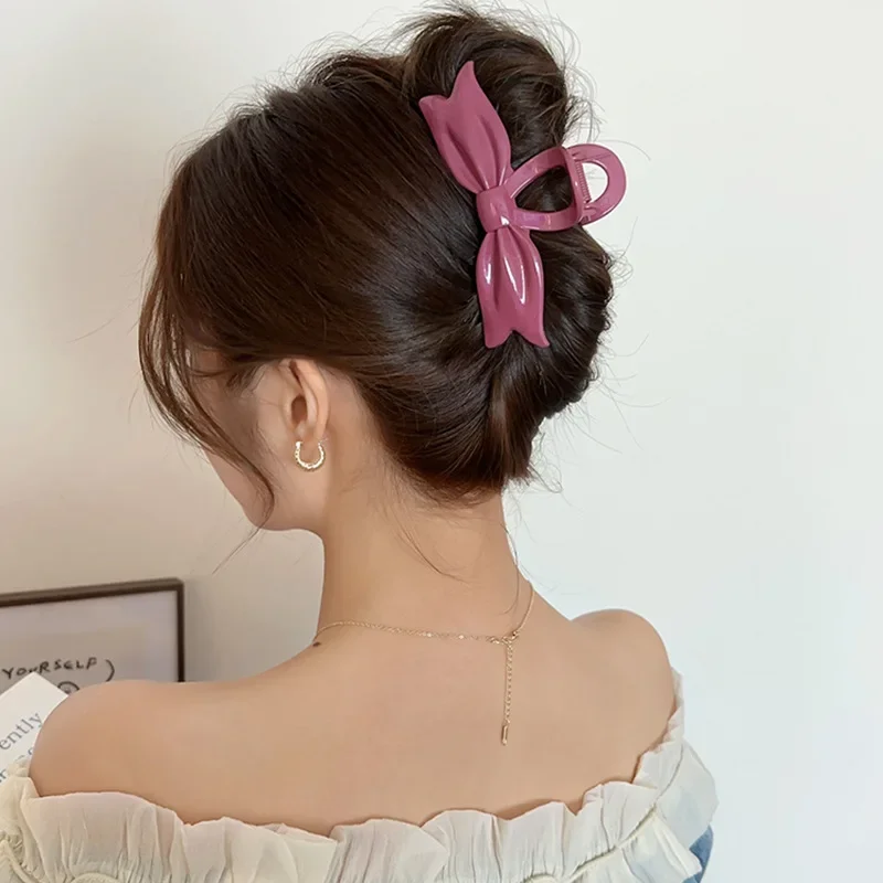 New Glossy Bowknot Hair Claw Girl Simple Bow Hair Clips Ponytail Large Crab Hairpins for Elegant Women Hair Accessories