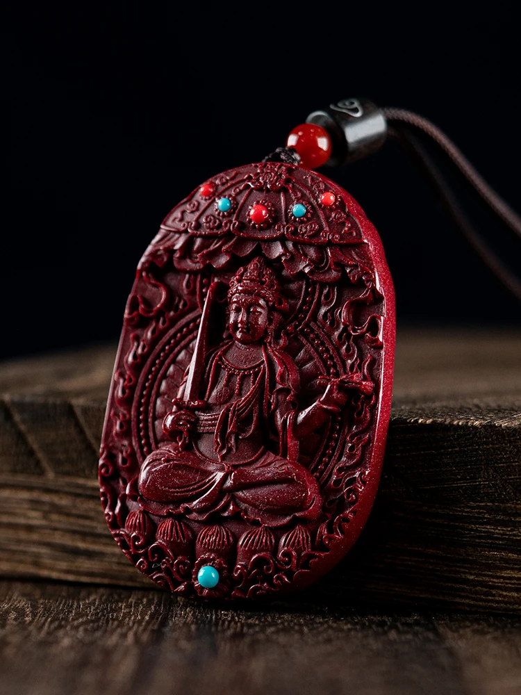 

Natural Cinnabar Stone Year Twelve Zodiac Buddhas Guard Pendant Male Necklace Pendant Female Void Hiding Bodhisattva