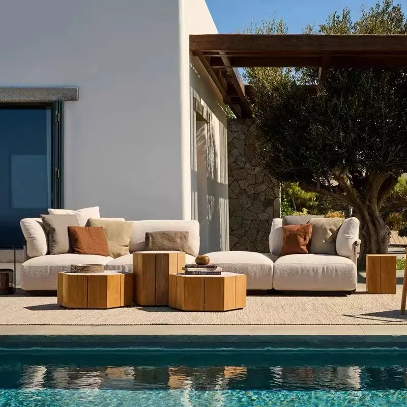 Outdoor teak coffee table special-shaped round made old edge few corners outdoor courtyard garden hotel balcony furniture