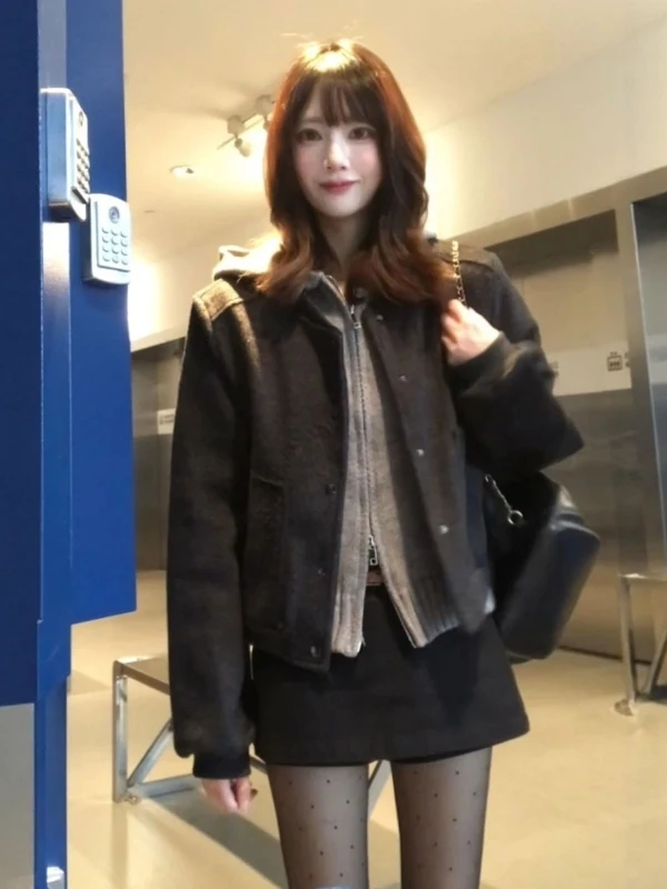 

Ретро-шерстяное пальто свободного кроя в корейском стиле, модное женское пальто с пуговицами, повседневное шикарное зимнее верхнее пальто