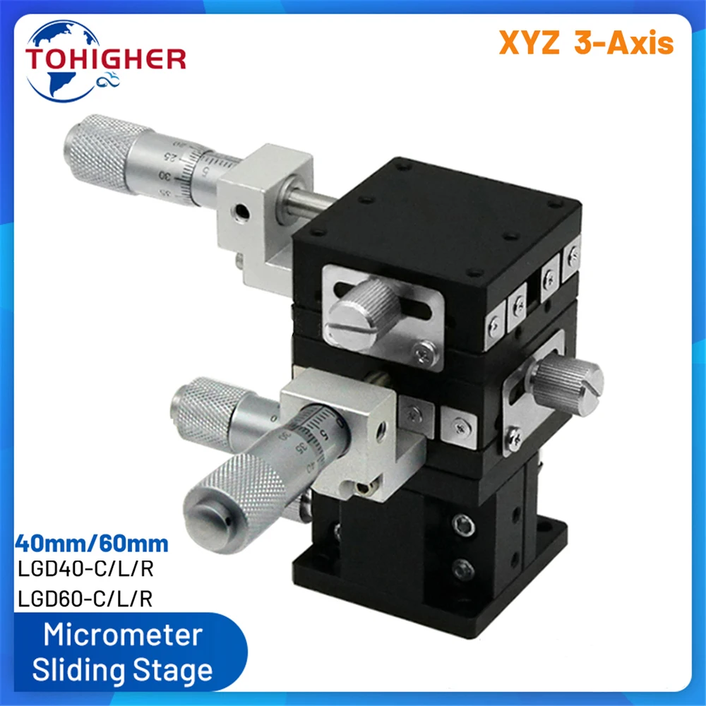 High Precision XYZ 3-Axis 40mm 60mm Micrometer Linear Stage Mini Manual Displacement Platform LGD40 LGD60 for Optical equipment