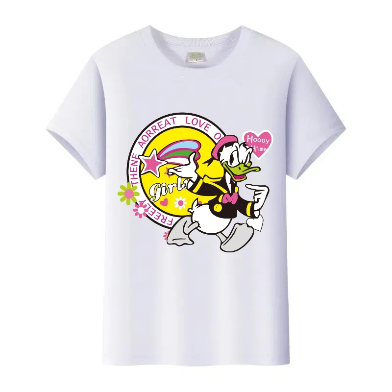 Kawaii ديزني الكرتون ميكي ماوس دونالد داك طباعة الملابس الصيف فتاة بلايز المرأة التي شيرت الاطفال تي شيرت الأسرة تيز رجل البلوزات #1