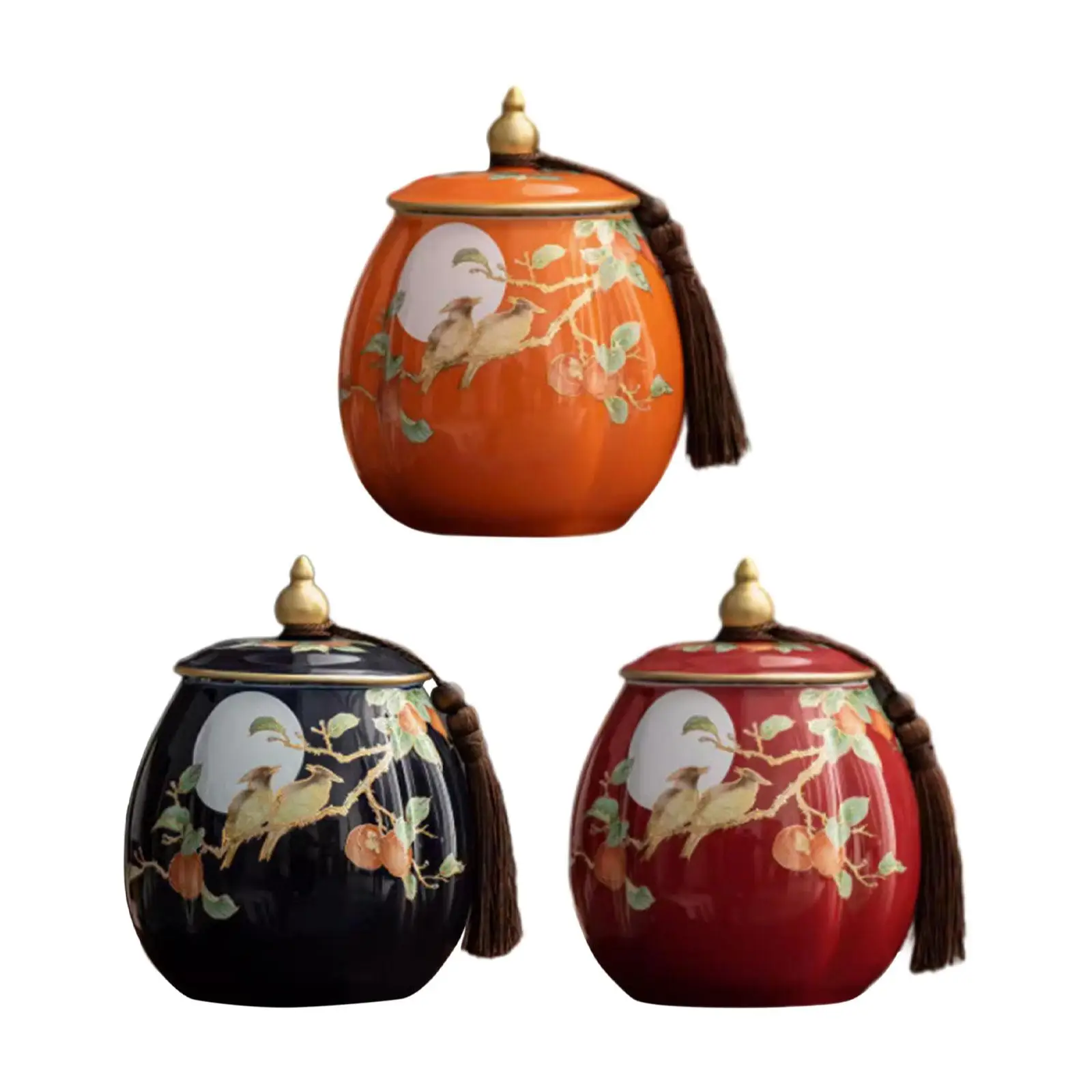 

Tea Storage Container Chinese Style Food Storage Glazed Hand Painted Multifunctional Porcelain Tea Jar for Sugar Decor