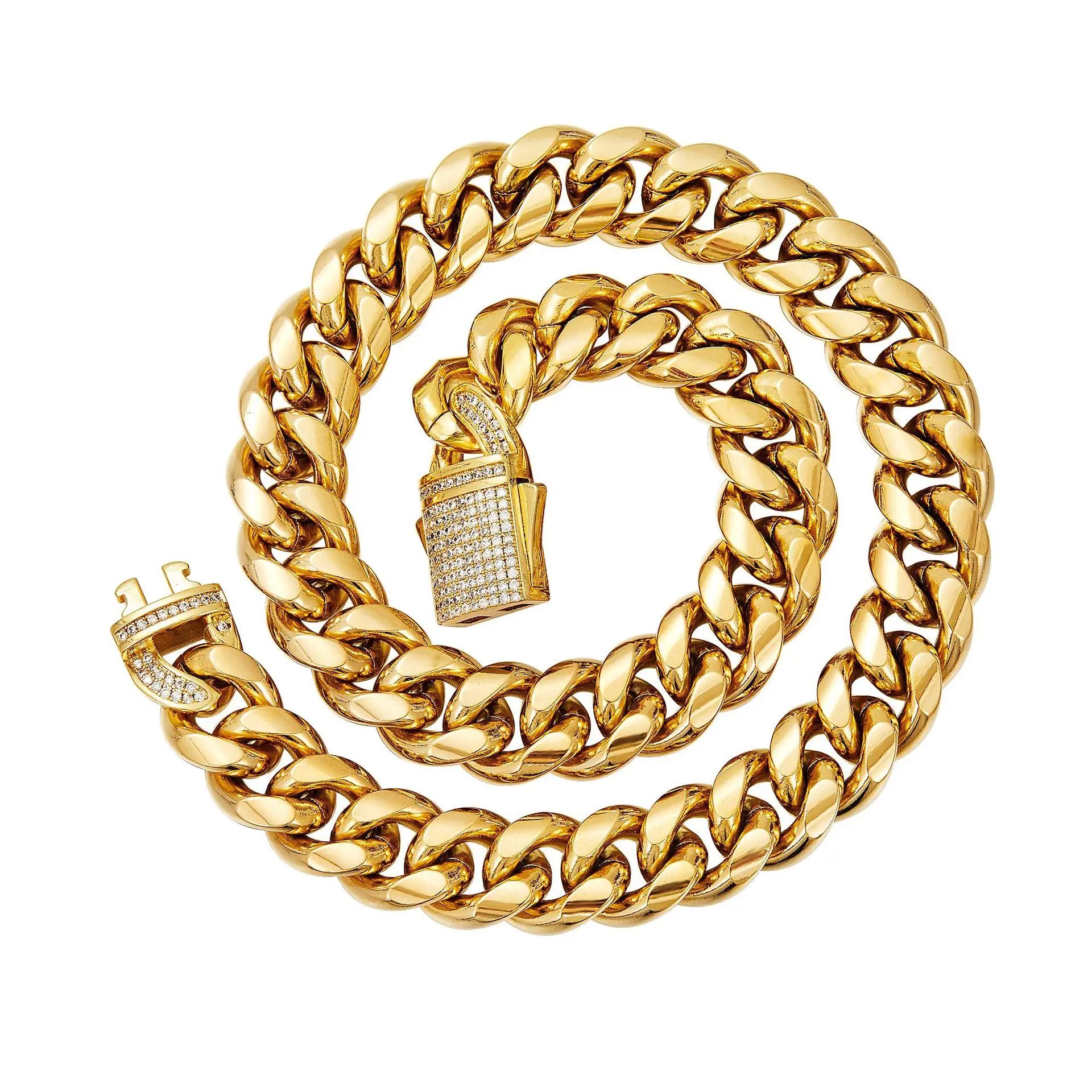 6/8/10/12/14mm Wide New Arrival Men Women\'s Miami Curb Chain Necklace or Bracelet Gold Color Stainless Steel Jewelry