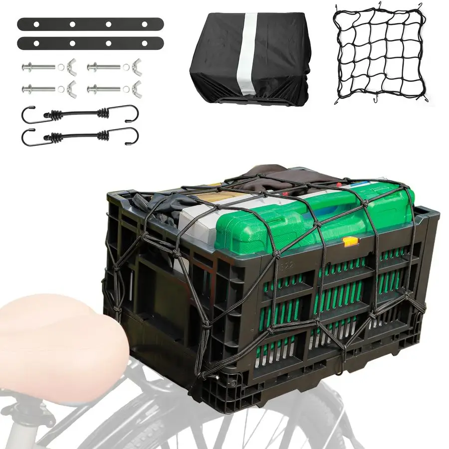 

Foldable Rear Basket, Rear Bicycle Cargo Rack, Ebike Storage Rear Basket with Large Capacity, Cargo Net and Rainproof Cover, Eas