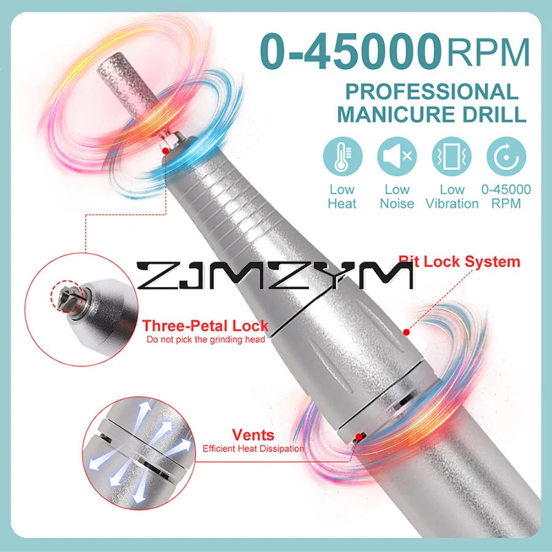 45000RPM Nail Drill Machine Portable Nail File Rechargeable Nail Sander for Gel Nails Polishing For Home Manicure Tool