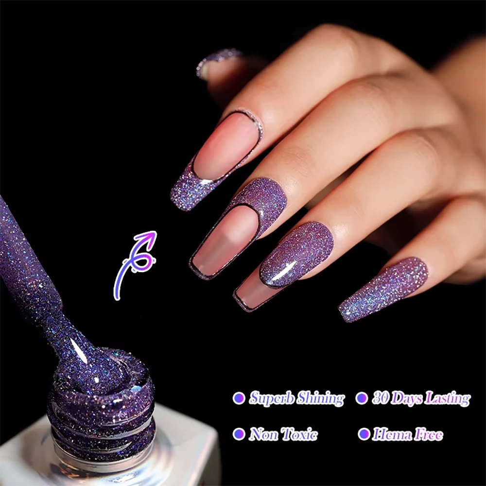 Vendeeni 9 Farben/Set Glitzer-Broken-Diamond-Gel-Nagellack, UV-LED-Gel-Lack mit reflektierendem Effekt und Display – Detail 8