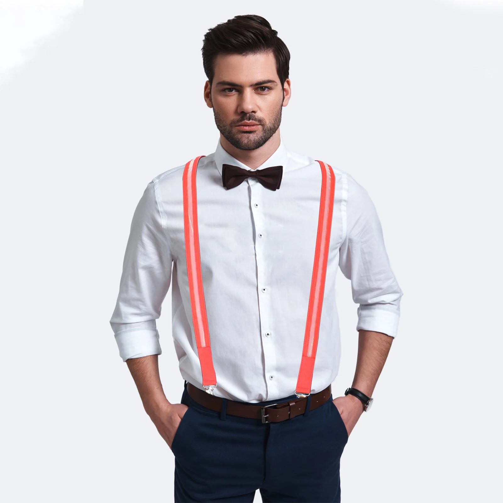 

Straps for Men Luminous Suspenders Clip on Braces Light up LED Elastic Glow Red Men's and Women's Man