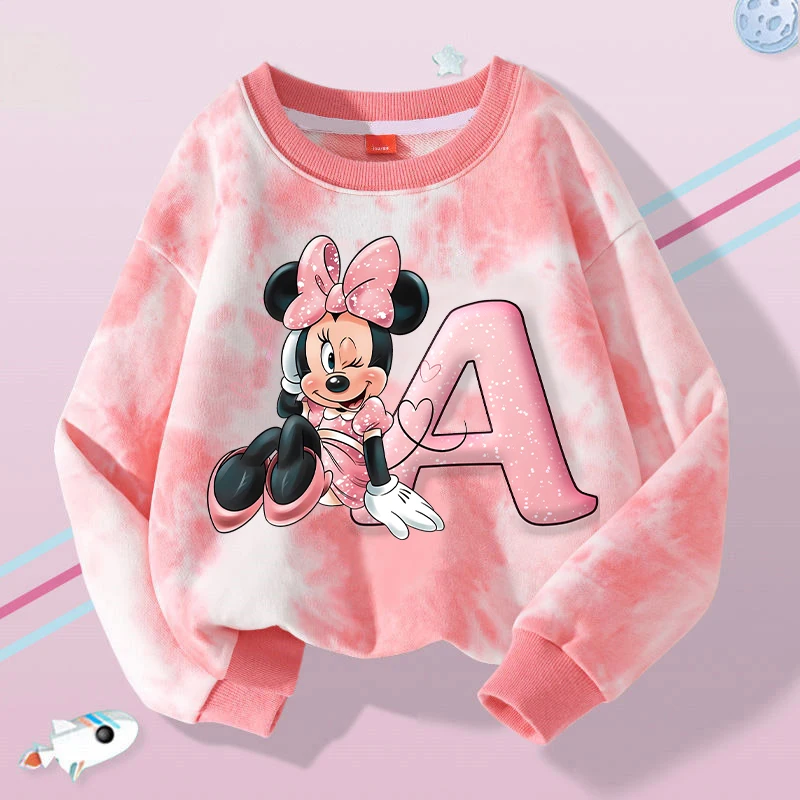 Neue Disney Minnie Maus Kinder Hoodies Kawaii Cartoon Brief gedruckt Sweatshirt Kinder Casual Sport Tops neue Mädchen Kleidung