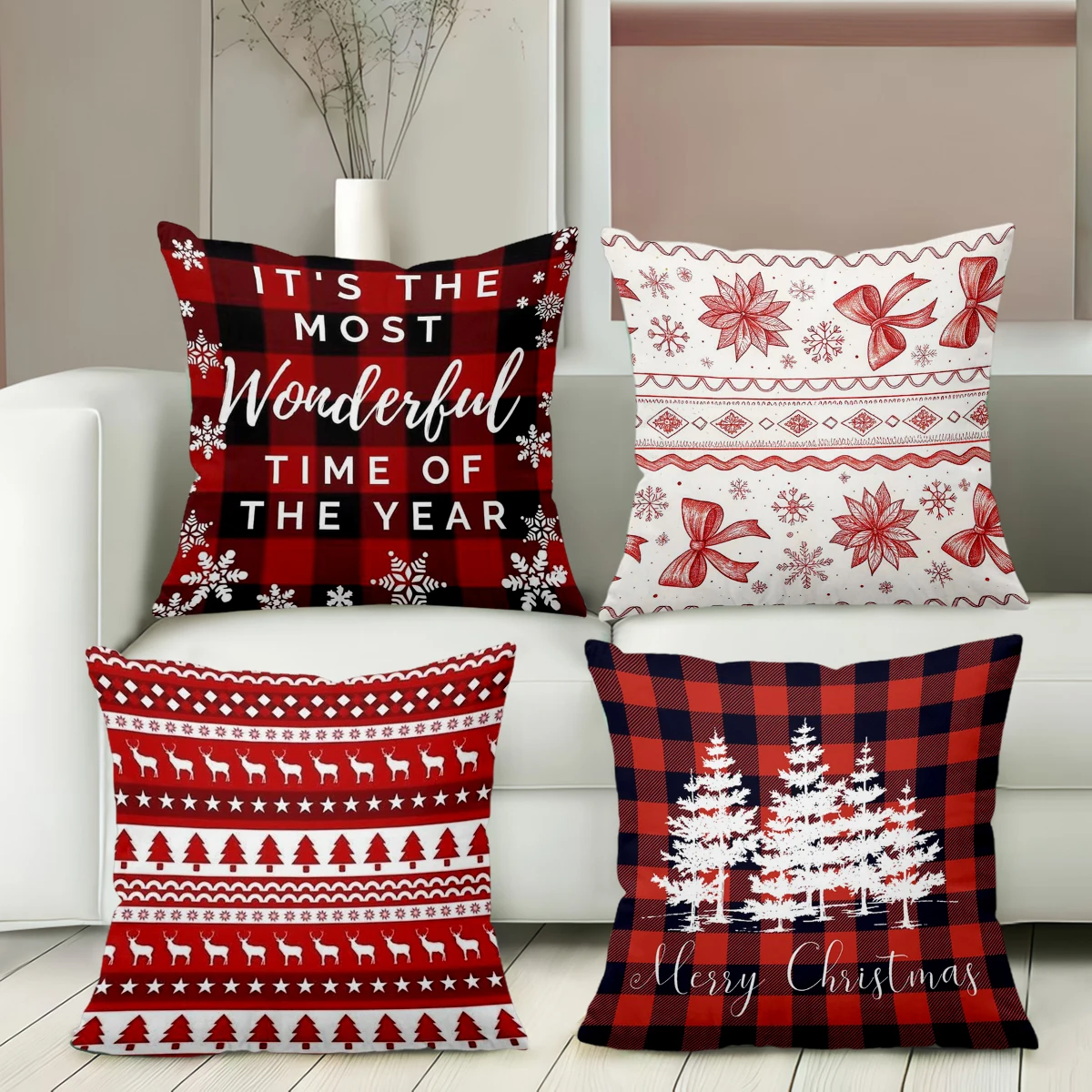 2D flat printing Christmas Pillows Wonderful Patterns Merry Style Polyester pillowcase sofa decorative cushion cover