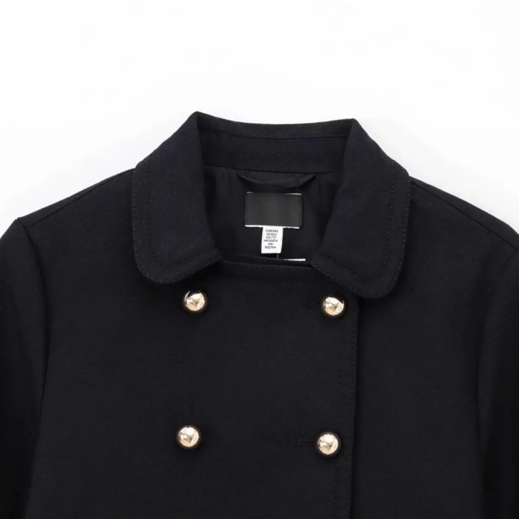 

Winter Women's Vintage Double Breasted Coat Long Sleeve Casual Lapel High Waist Slim Fit Short European American Style