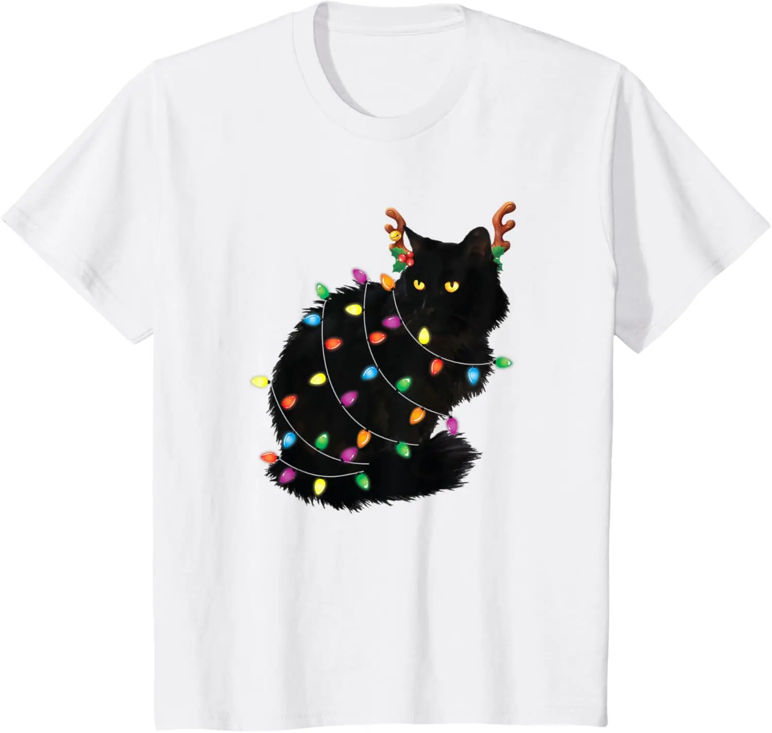 

Christmas Black Cat Mom Cat Dad Xmas Lights Cat Lover T-Shirt Vintage T Shirt Streetwear Oversized T Shirt Graphic T Shirts