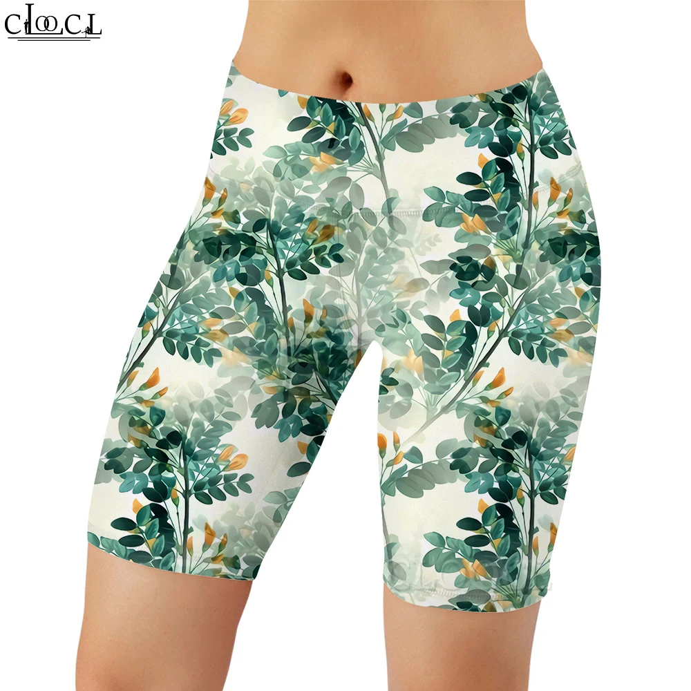 CLOOCL Women Legging Green Plant Pattern 3D Printed Shorts Pants for Female Workout Knee-Length Pants Summer Shorts 2022