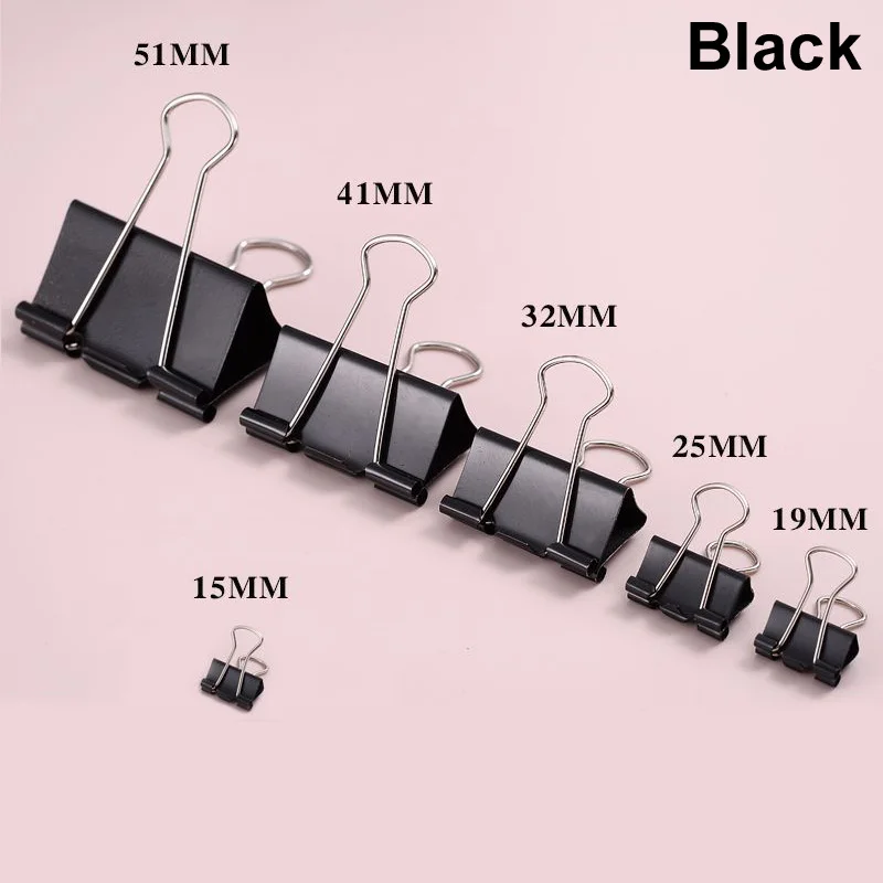 10pcs/lot Black Metal Binder Clips 1MM/41MM/32MM/25MM/19MM/15MM Notes Letter Paper Clip Office Supplies   Binding Securing Clips