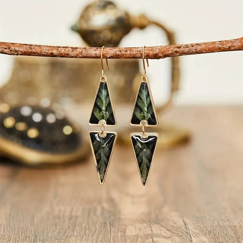 Vintage Geometric Triangle Pendant Charm Earrings for Stylish Women