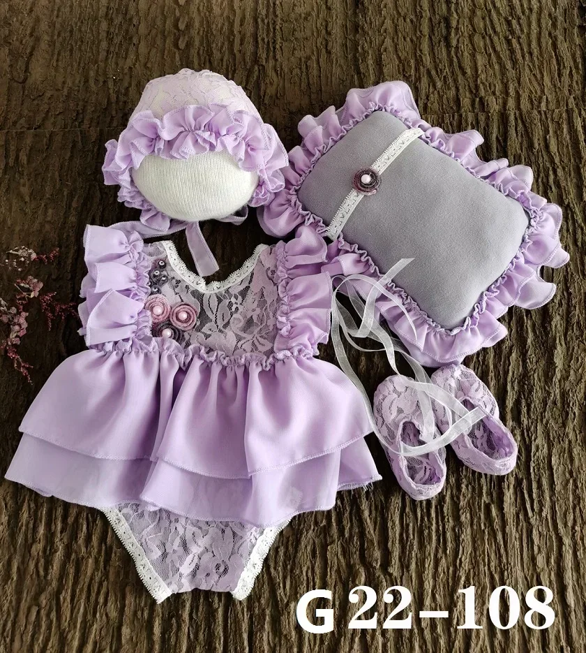 Lace Romper Bodysuits Newborn Photography Props Baby Hat Headband Bodysuits Outfit Baby Girl Dress Costume Photography Clothing