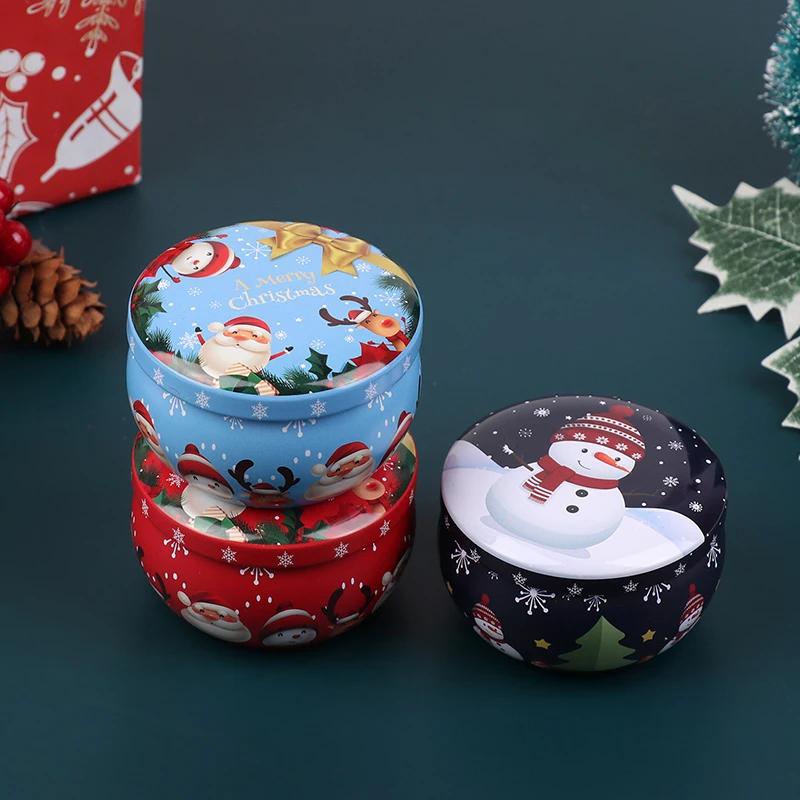1PCS Christmas Metal Tin Jars Coffee Tea Spice Candy Jewelry Storage Case Candle Making Containers Decorations Boxes