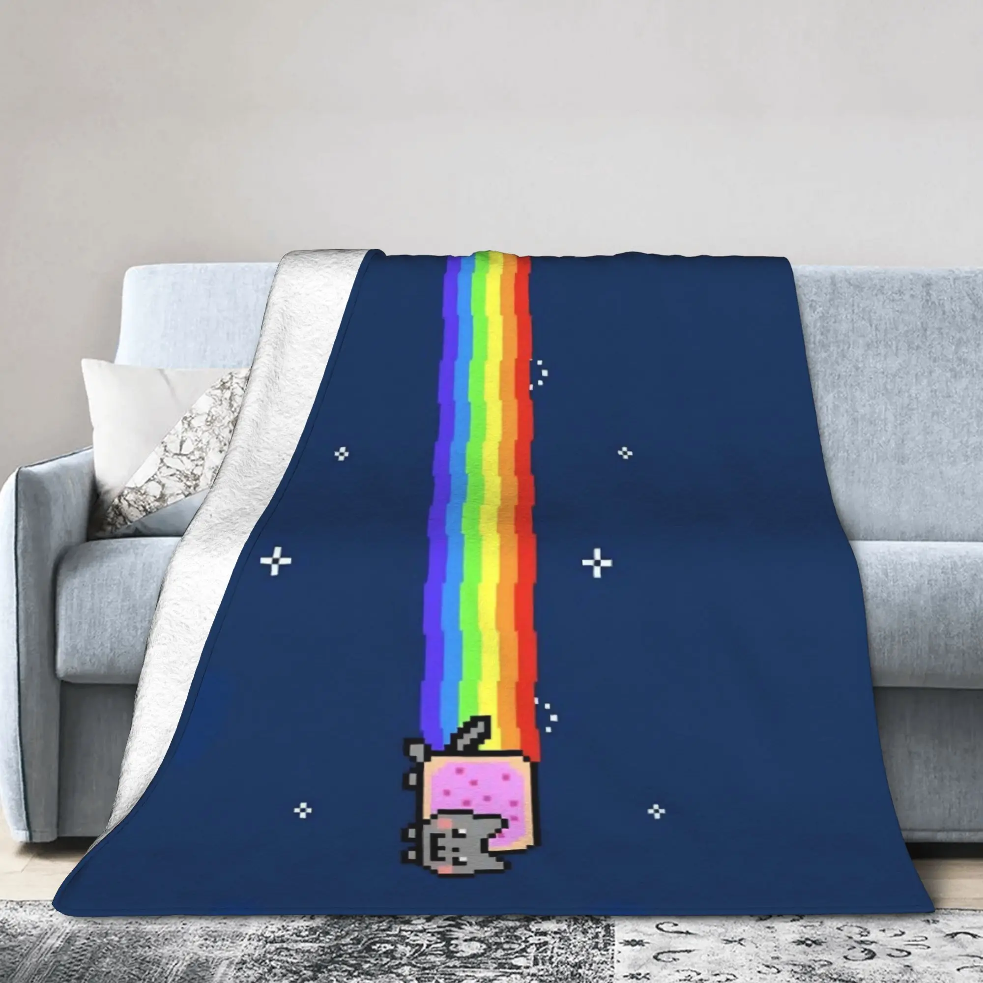 Nyan-Cats Rainbow Funny Game Coral Fleece Plush Throw Blanket Internet Meme Throws Knitted Blanket Car Lightweight Portable