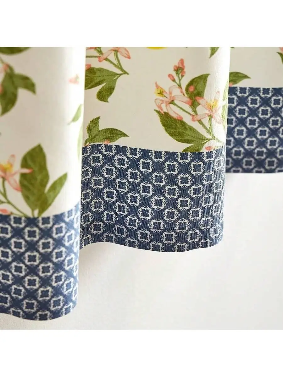 

3-Piece Floral Print Window Curtain Valance And Tiers Set Blue White 60Wx14L