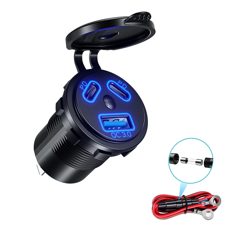 

DIY 3 Ports Car Charger Dual 45W PD Type C & 18W QC 3.0 Voltmeter Switch for 12V/24V Car Boat Marine ATV Bus Truck RV Motorcycle