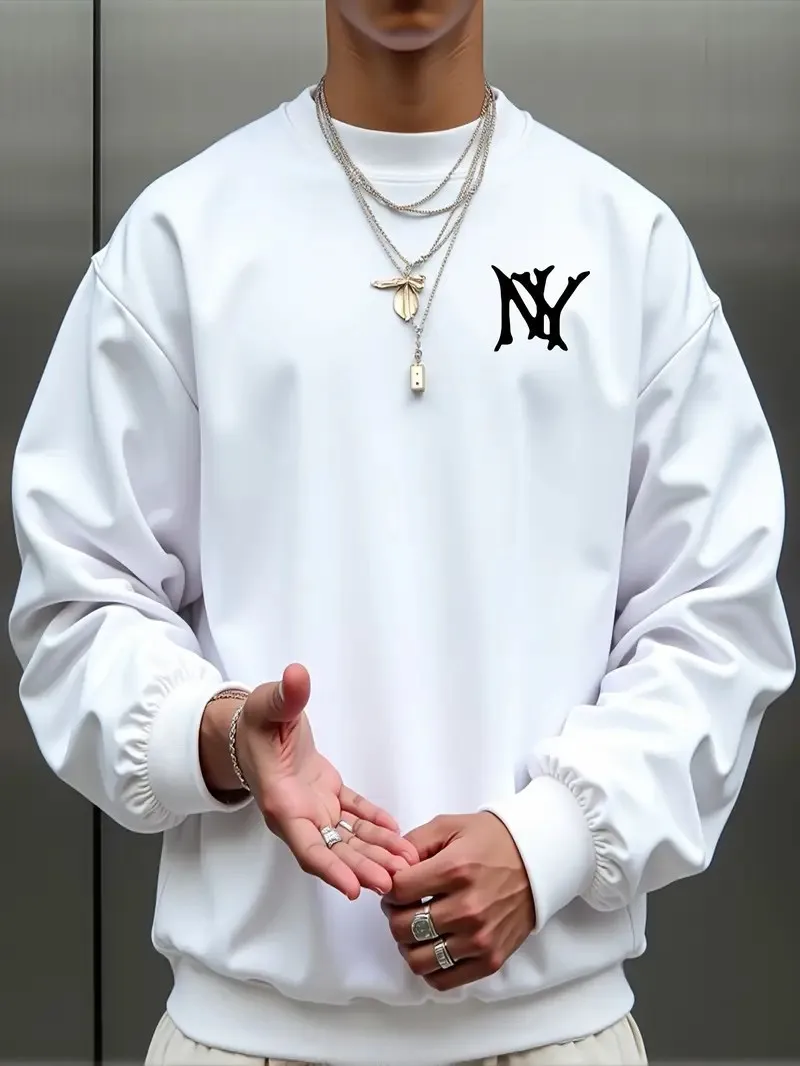 يتميز القلنسوة الرجالية الجديدة ذات الرقبة المستديرة لربيع وخريف 2025 بطباعة حروف ثلاثية الأبعاد غير رسمية وعصرية في الشارع #2