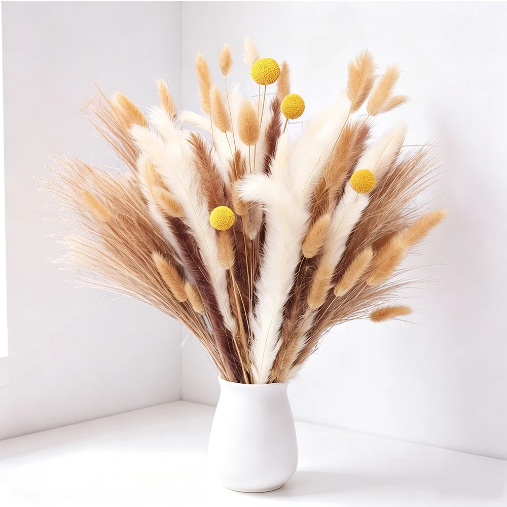 Pampas Grass Decor - 말린 팜파스 그래스 꽃다발, 천연 드라이