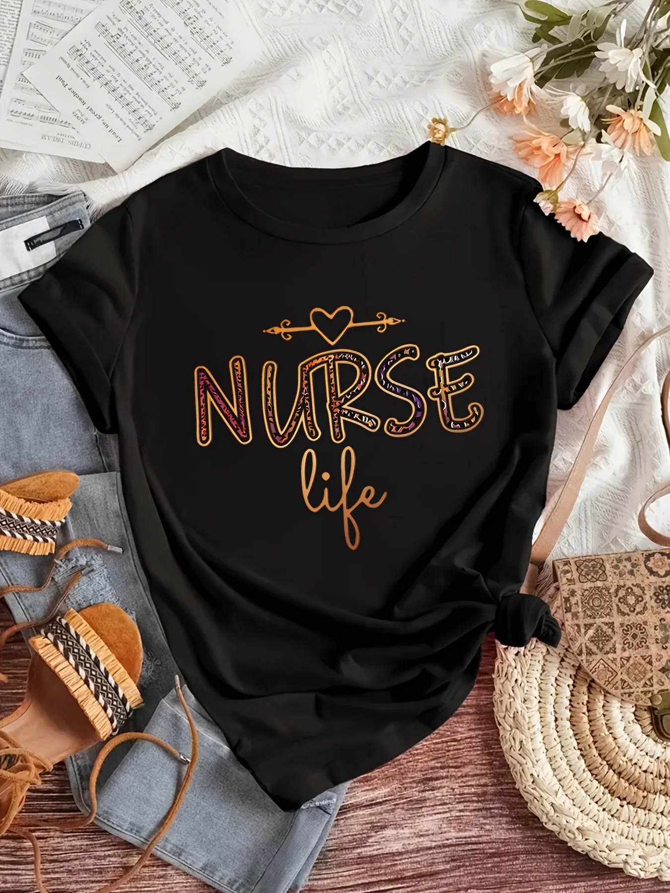 Printed Women's Women's Fashion Casual Comfortable Daily Outdoor Round Neck Short Sleeve Harajuku Short Sleeve Casual