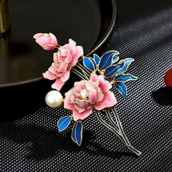 Beautiful Peony Flowers Brooches For Women Unisex Enamel Pearl Elegant Flower Plants Caual Party Brooch Pins Gifts