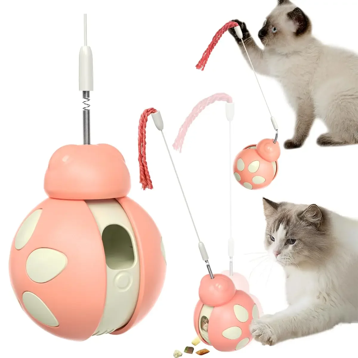 3-in-1 Cat Toy Set with Feeder Interactive Tumbler Feather Dancer Wire for Indoor Kittens - Best Food Dispensing Toy