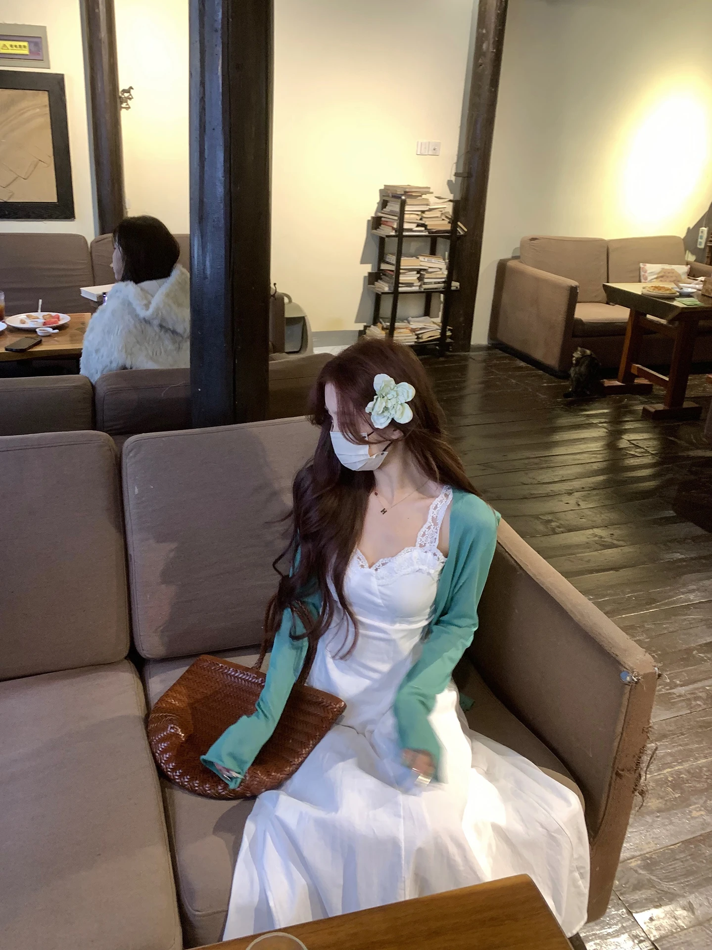 

Summer New Lace Cotton Linen Strap Dress Women Elegant A-Line Skirt Sweet Princess High Waist Long Sleeve V-Neck Gown