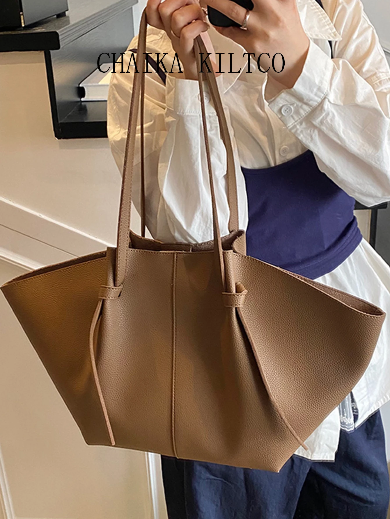

CHAIKA KILTCO Large Capacity Tote Bag for Women 2025 New Trendy Fashion Lychee Pattern Simple Single Shoulder Underarm Bag